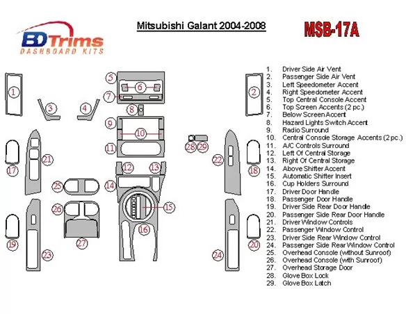 Mitsubishi Galant 2004-2008 With 6 CD Changer Interior BD Dash Trim Kit - 1 - Interior Dash Trim Kit