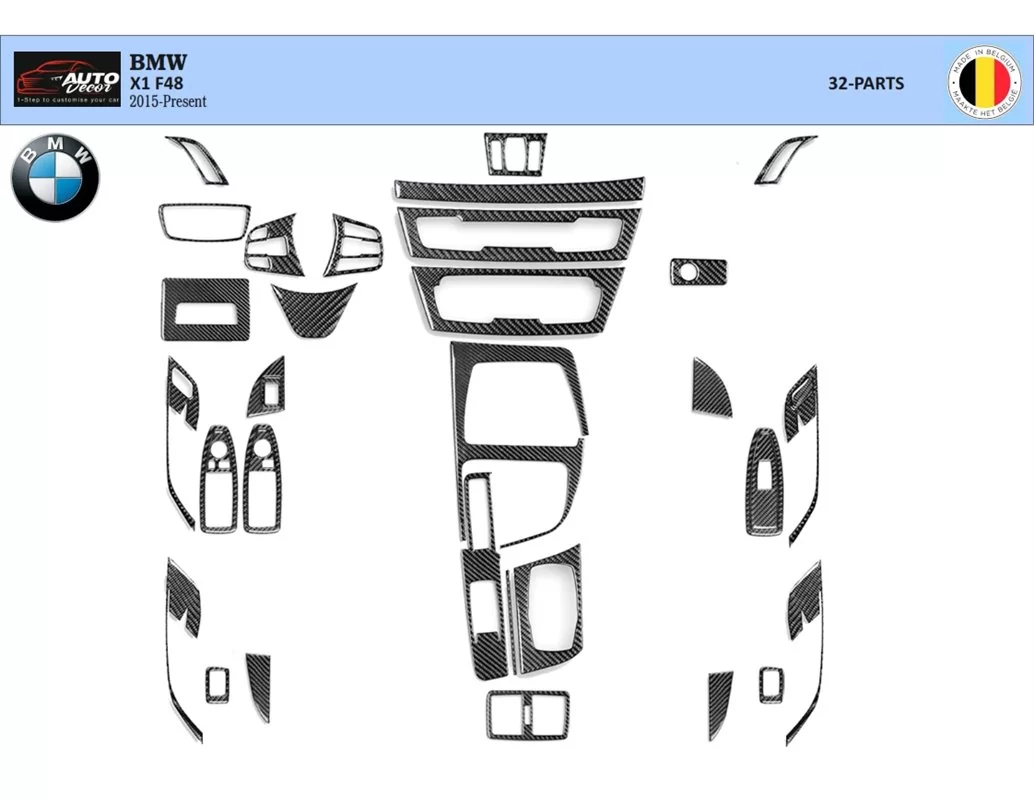 BMW X1 F48 2015 up 3D Interior Dashboard Trim Kit Dash Trim Dekor 32-Parts - 1 - Interior Dash Trim Kit