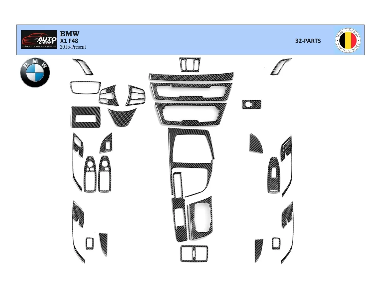 BMW X1 F48 2015 up 3D Interior Dashboard Trim Kit Dash Trim Dekor 32-Parts - 1 - Interior Dash Trim Kit