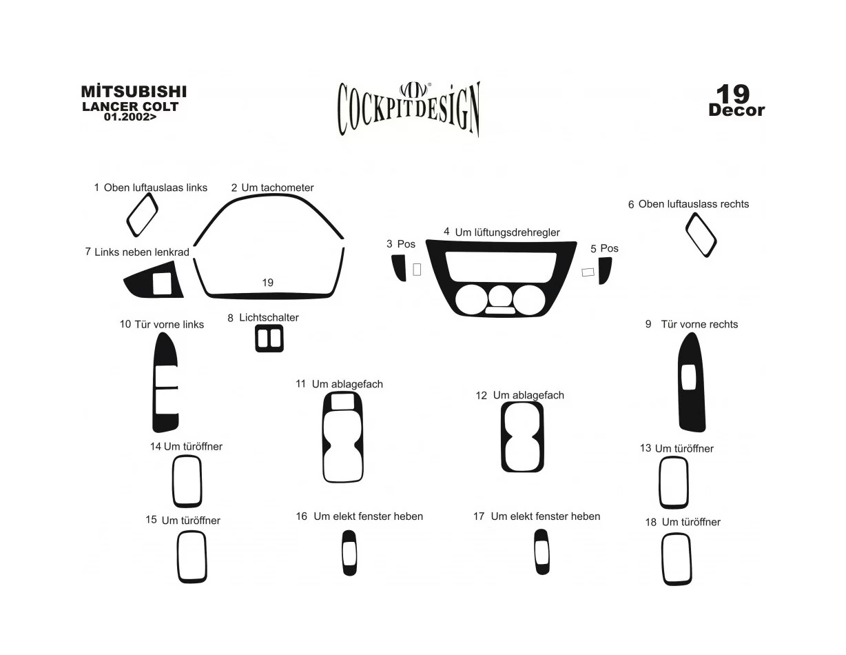 Mitsubishi Lancer 06.02-12.09 3D Interior Dashboard Trim Kit Dash Trim Dekor 19-Parts - 1 - Interior Dash Trim Kit