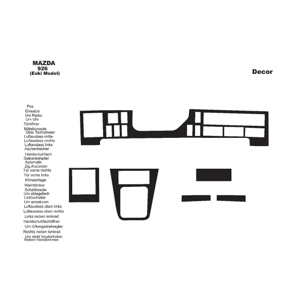 Mazda 926 01.1994 3D Interior Dashboard Trim Kit Dash Trim Dekor 6-Parts