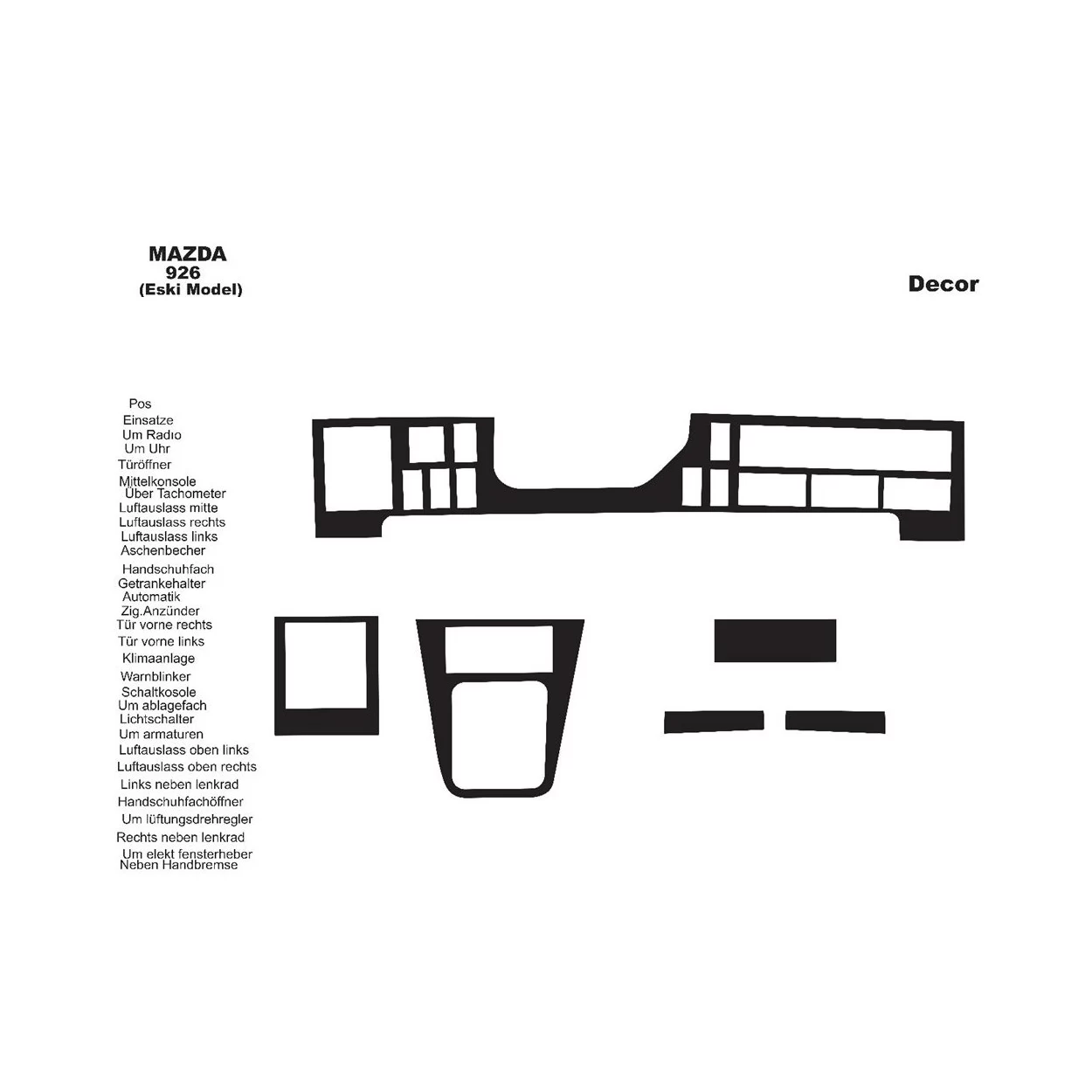 Mazda 926 01.1994 3D Interior Dashboard Trim Kit Dash Trim Dekor 6-Parts