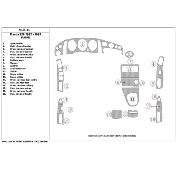 Mazda 929 1992-1995 Full Set, 19 Parts set Interior BD Dash Trim Kit