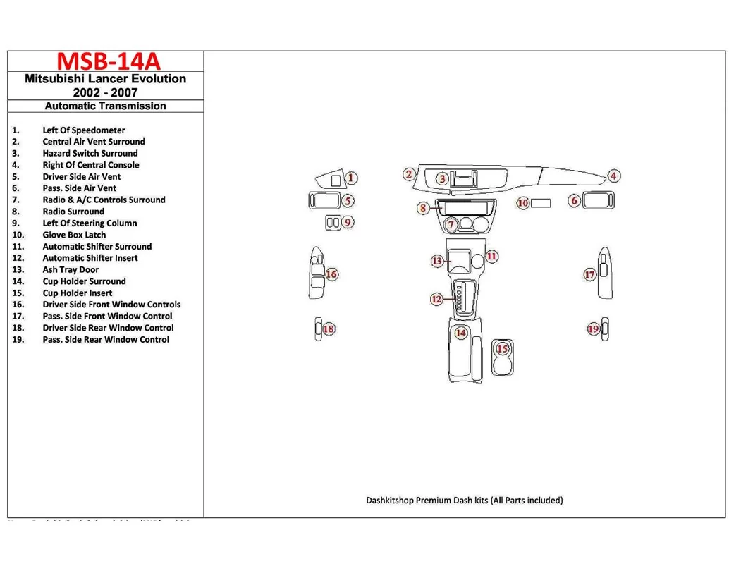 Mitsubishi Lancer Evolution 2002-2007 Automatic Gear Interior BD Dash Trim Kit - 1 - Interior Dash Trim Kit