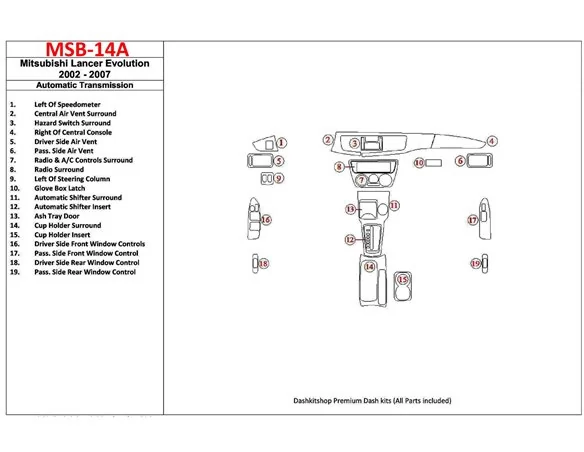 Mitsubishi Lancer Evolution 2002-2007 Automatic Gear Interior BD Dash Trim Kit - 1 - Interior Dash Trim Kit