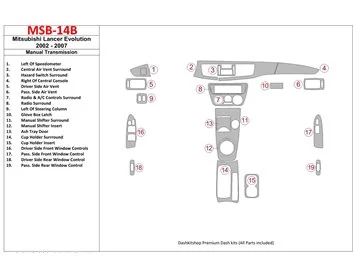 Mitsubishi Lancer Evolution 2002-2007 Manual Gear Box Interior BD Dash Trim Kit - 1 - Interior Dash Trim Kit