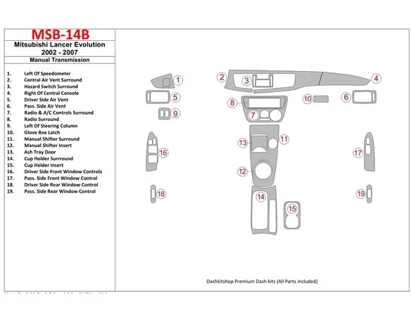Mitsubishi Lancer Evolution 2002-2007 Manual Gear Box Interior BD Dash Trim Kit - 1 - Interior Dash Trim Kit