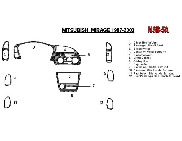 Mitsubishi Mirage 1997-2003 Full Set, 2 & 4 Doors Interior BD Dash Trim Kit - 1 - Interior Dash Trim Kit