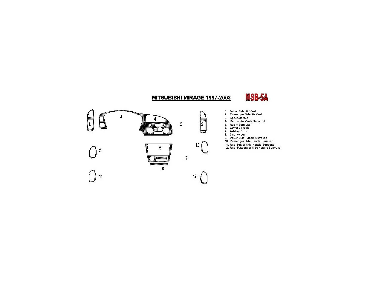 Mitsubishi Mirage 1997-2003 Full Set, 2 & 4 Doors Interior BD Dash Trim Kit - 1 - Interior Dash Trim Kit