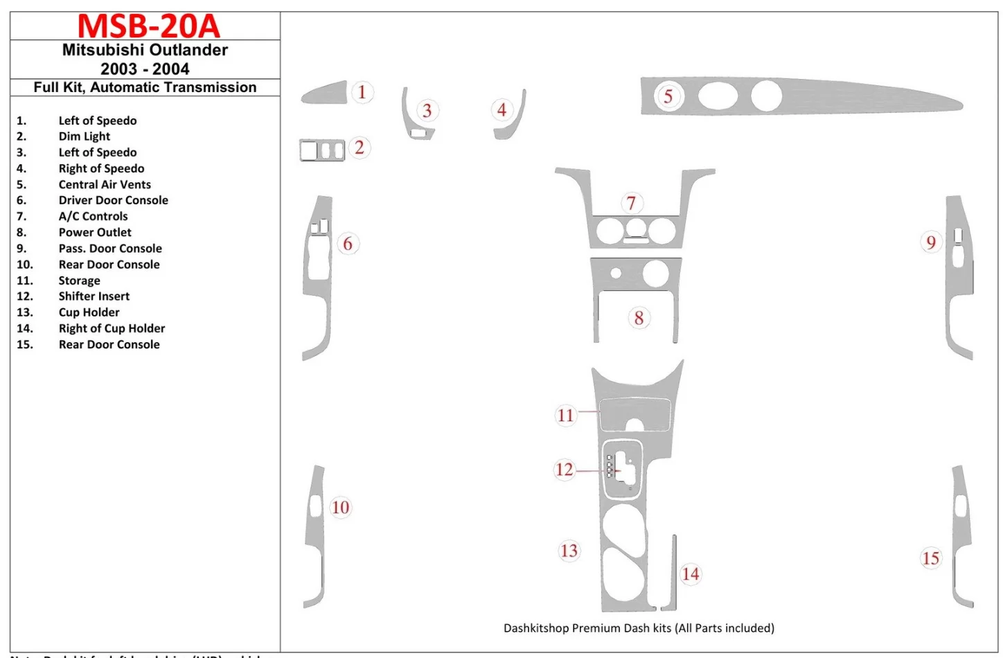 Mitsubishi Outlander 2003-2004 Full Set, Automatic Gear Interior BD Dash Trim Kit - 1 - Interior Dash Trim Kit