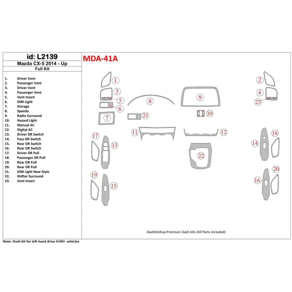 Mazda CX-5 2014-UP Full Set Interior BD Dash Trim Kit