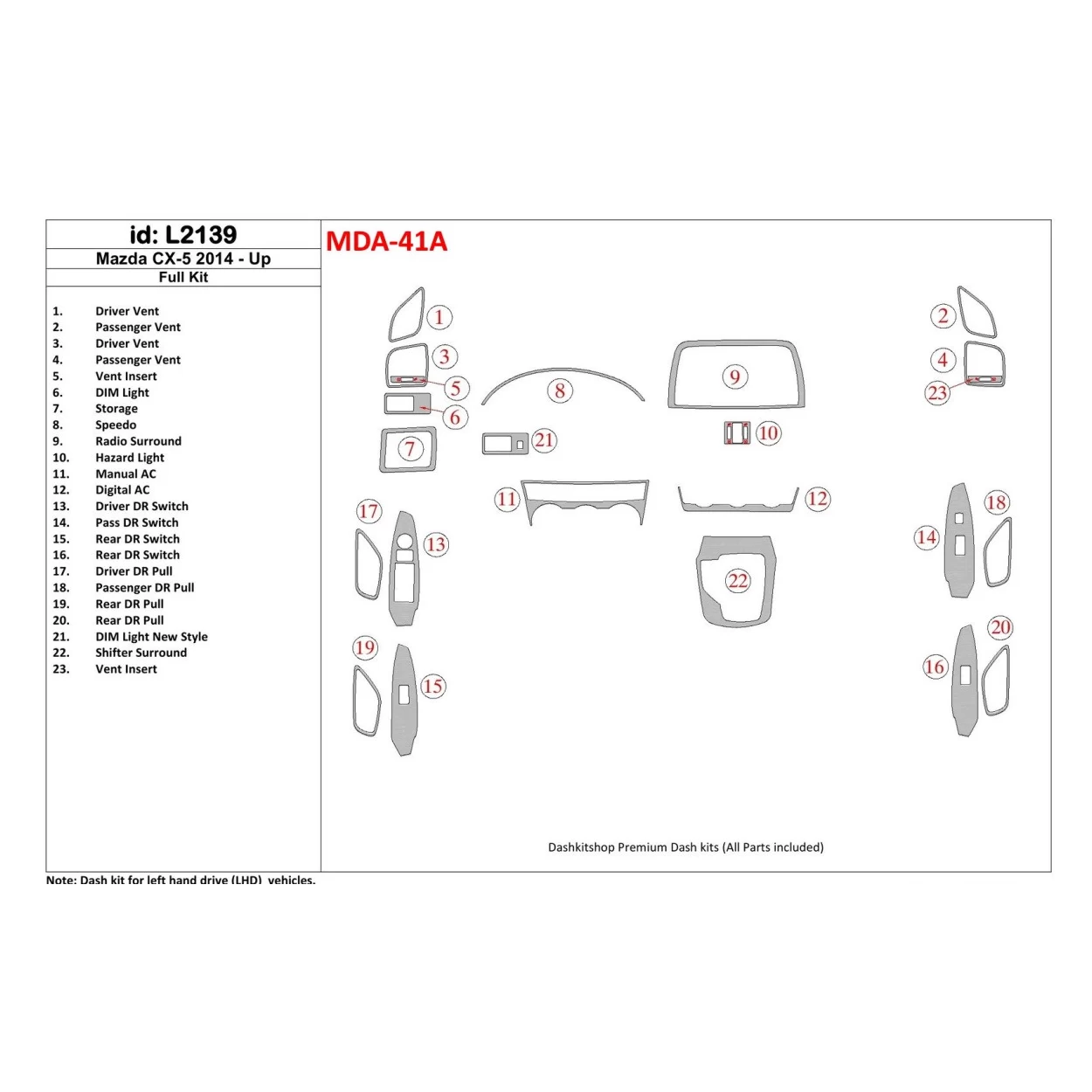 Mazda CX-5 2014-UP Full Set Interior BD Dash Trim Kit