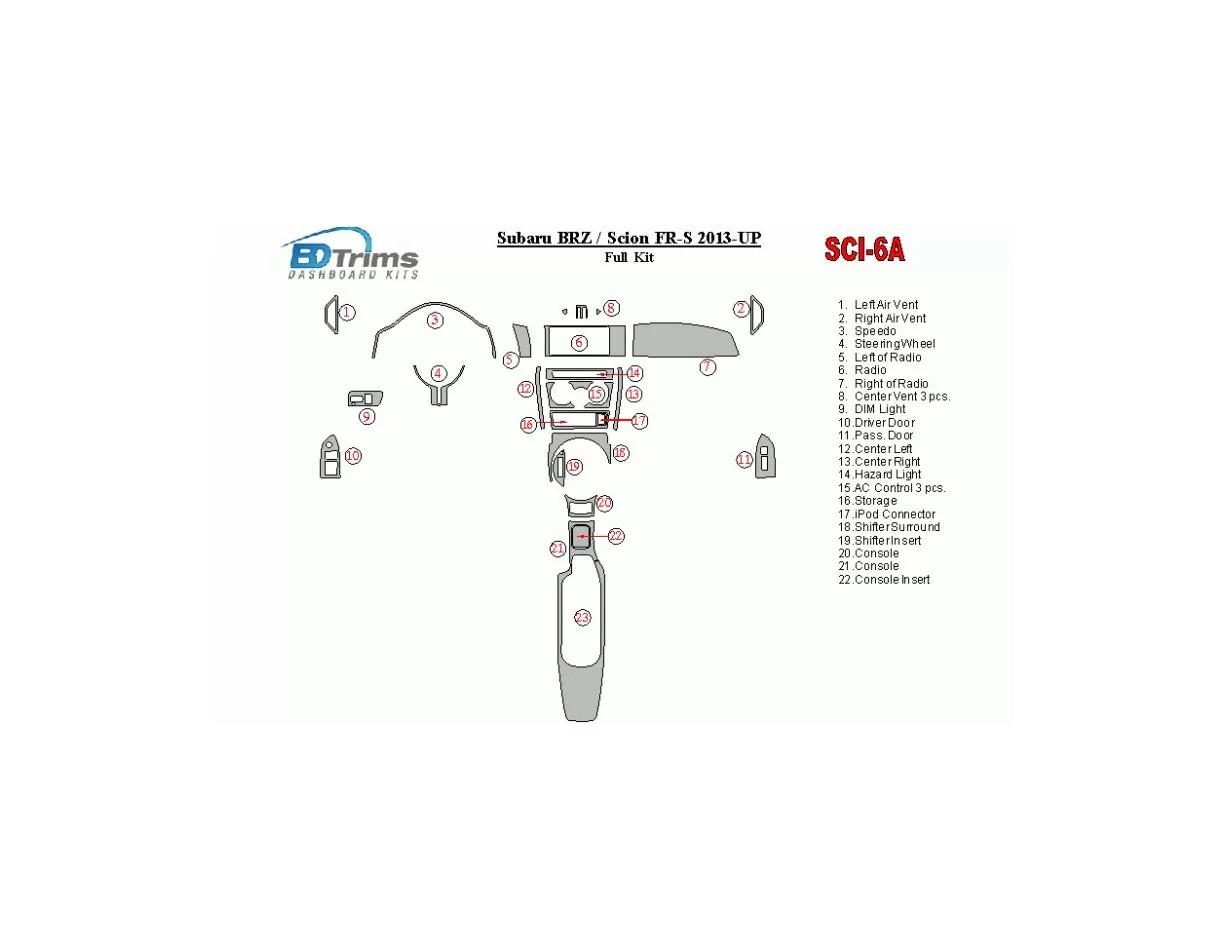 Scion FR-S 2013-UP Full Set Interior BD Dash Trim Kit - 1 - Interior Dash Trim Kit
