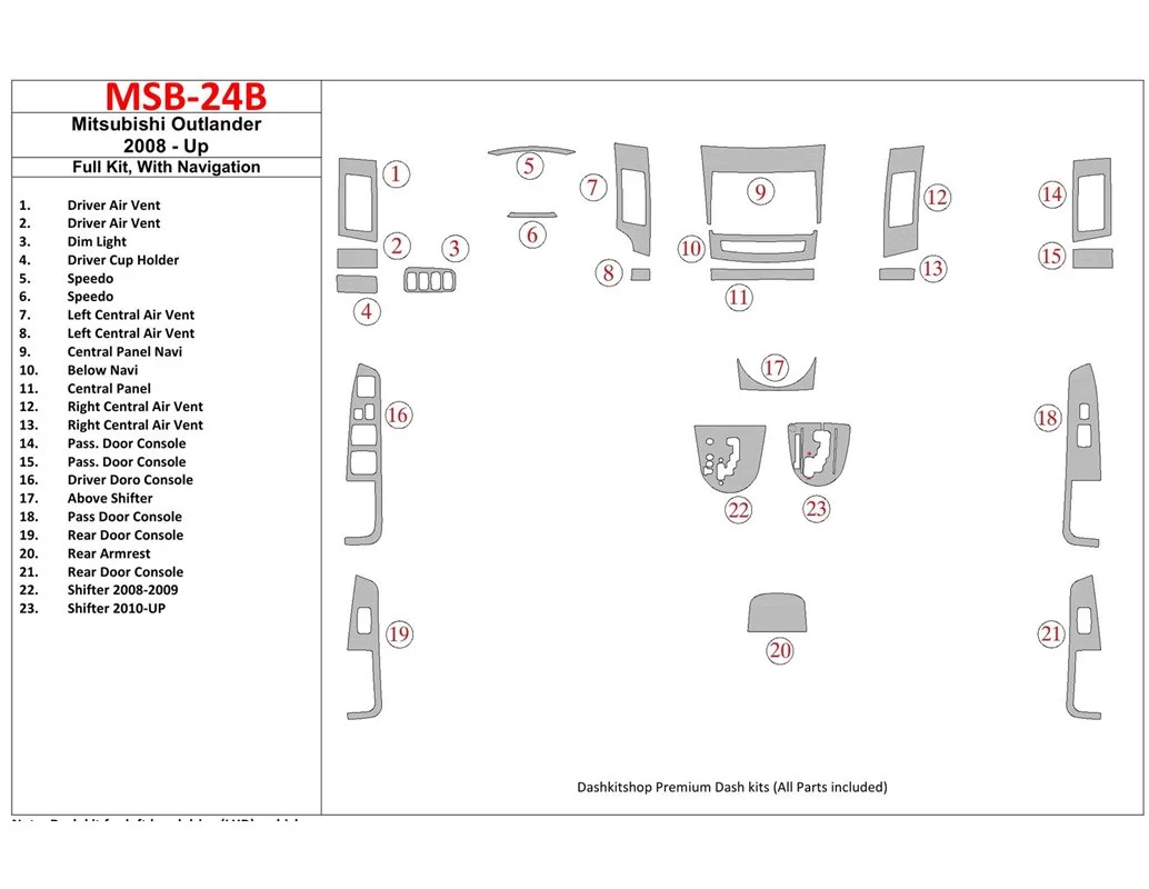 Mitsubishi Outlander 2008-UP Full Set, c NAVI Interior BD Dash Trim Kit - 1 - Interior Dash Trim Kit
