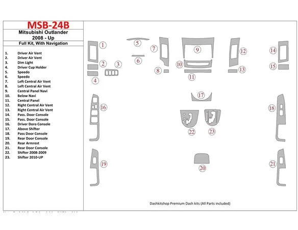 Mitsubishi Outlander 2008-UP Full Set, c NAVI Interior BD Dash Trim Kit - 1 - Interior Dash Trim Kit