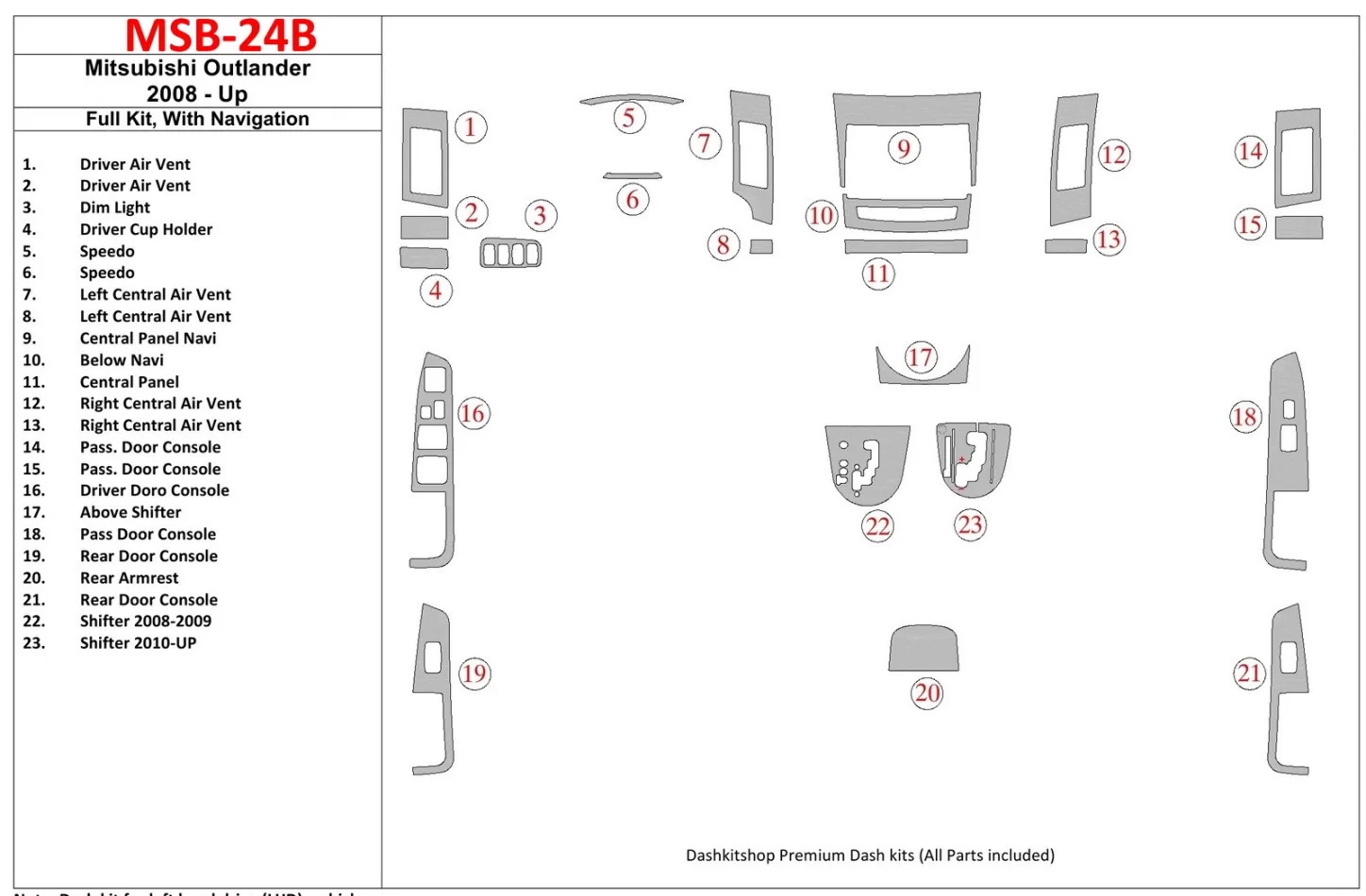 Mitsubishi Outlander 2008-UP Full Set, c NAVI Interior BD Dash Trim Kit - 1 - Interior Dash Trim Kit