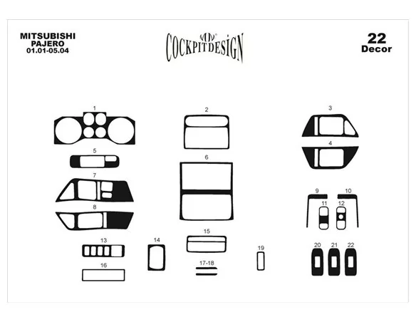 Mitsubishi Pajero 01.01-05.04 3D Interior Dashboard Trim Kit Dash Trim Dekor 22-Parts