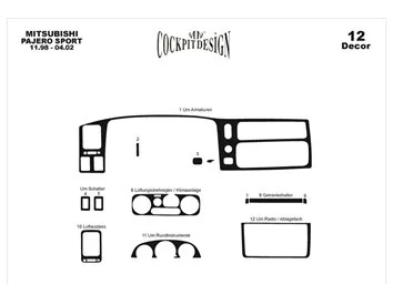 Mitsubishi Pajero Sport 11.98-04.02 3D Interior Dashboard Trim Kit Dash Trim Dekor 12-Parts