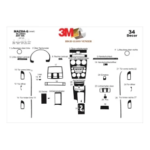 Mazda Mazda 6 06.04-12.07 3D Interior Dashboard Trim Kit Dash Trim Dekor 34-Parts 2