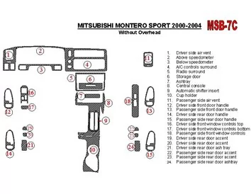 Mitsubishi Pajero Sport/Montero Sport 1998-2008 Without Overhead, 24 Parts set Interior BD Dash Trim Kit - 2 - Interior Dash Tri