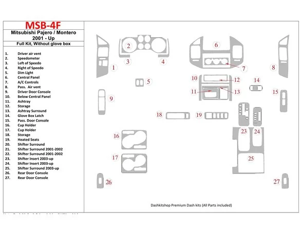 Mitsubishi Pajero/Montero 2000-2006 Full Set, Without glowe-box Interior BD Dash Trim Kit - 1 - Interior Dash Trim Kit
