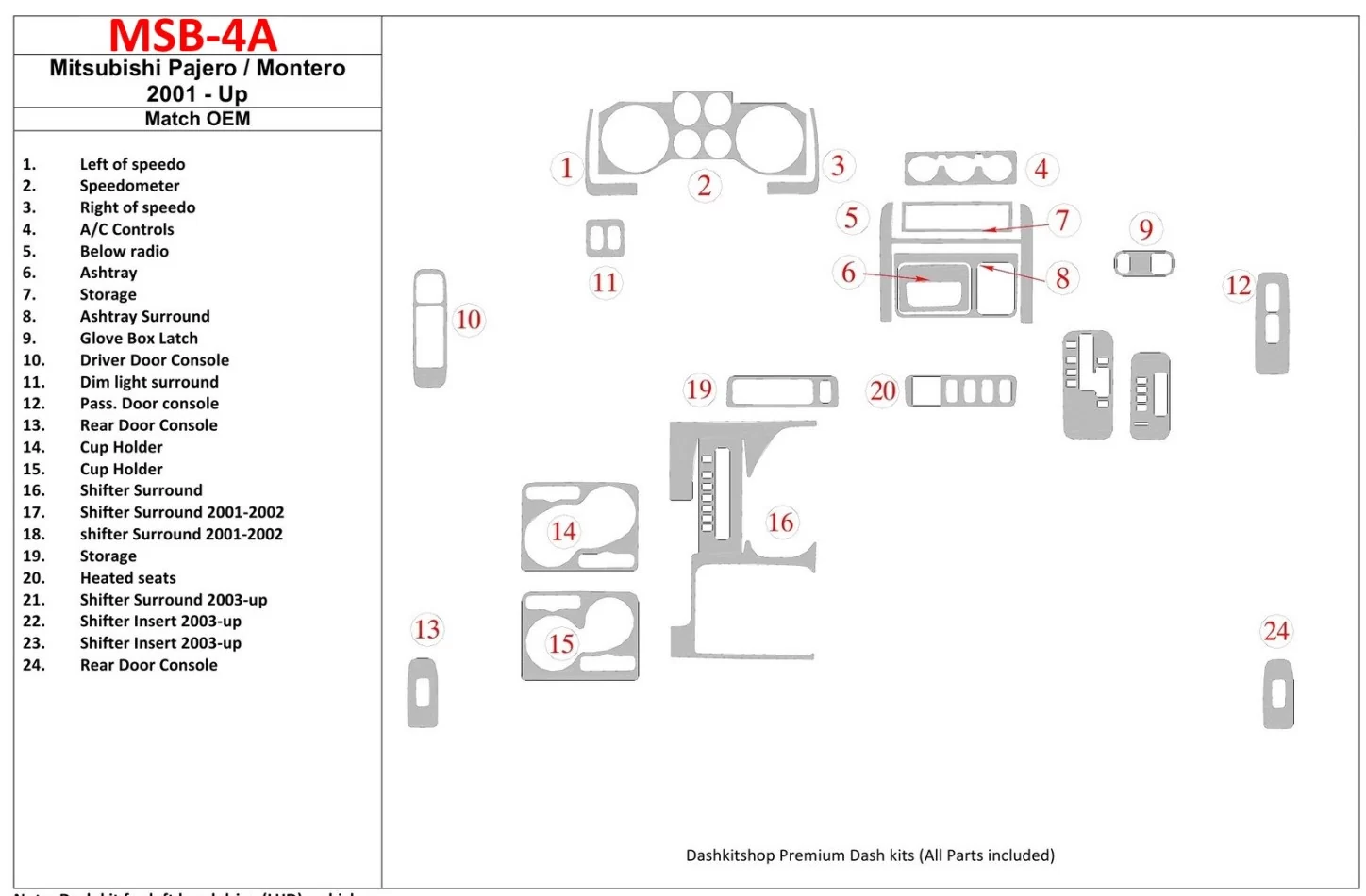 Mitsubishi Pajero/Montero 2000-2006 OEM Compliance Interior BD Dash Trim Kit - 1 - Interior Dash Trim Kit