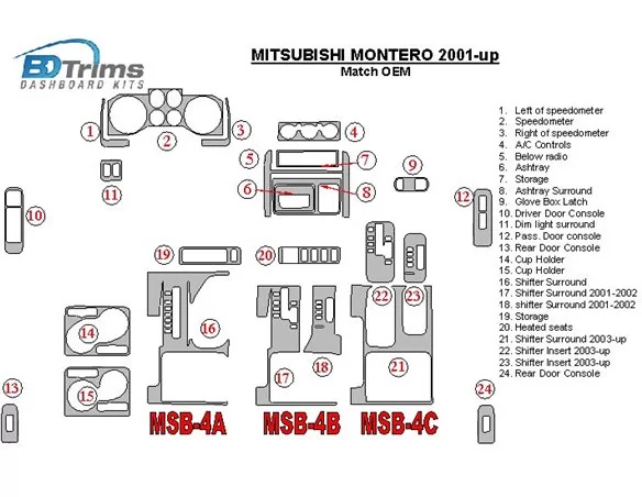Mitsubishi Pajero/Montero 2000-2006 OEM Compliance Interior BD Dash Trim Kit - 1 - Interior Dash Trim Kit