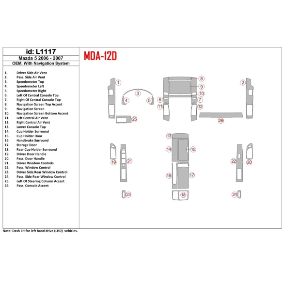 Mazda Mazda5 2006-2007 OEM, With NAVI Interior BD Dash Trim Kit