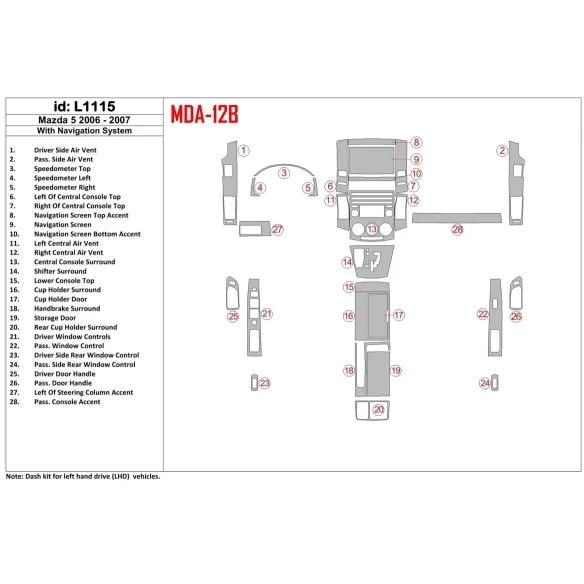 Mazda Mazda5 2006-2007 With NAVI Interior BD Dash Trim Kit