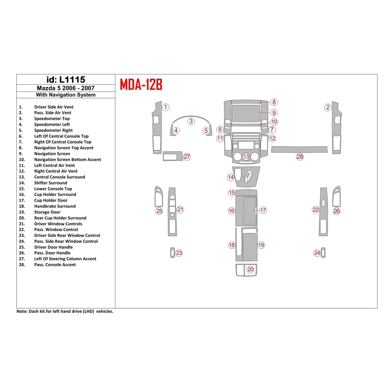 Mazda Mazda5 2006-2007 With NAVI Interior BD Dash Trim Kit