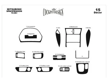 Mitsubishi Spacewagon 10.98-03.04 3D Interior Dashboard Trim Kit Dash Trim Dekor 15-Parts