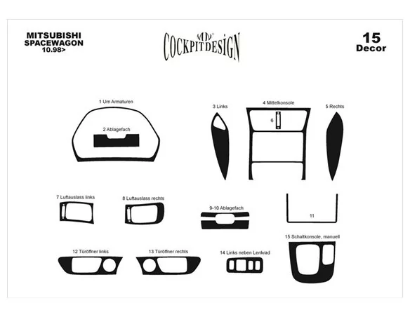 Mitsubishi Spacewagon 10.98-03.04 3D Interior Dashboard Trim Kit Dash Trim Dekor 15-Parts
