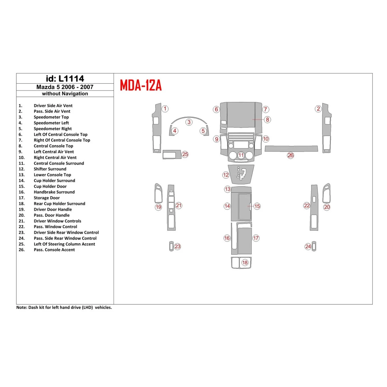 Mazda Mazda5 2006-2007 Without NAVI Interior BD Dash Trim Kit