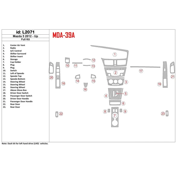 Mazda Mazda5 2012-UP Full Set Interior BD Dash Trim Kit