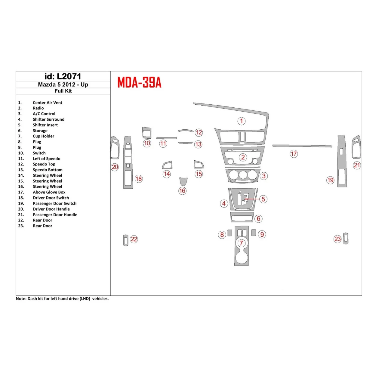 Mazda Mazda5 2012-UP Full Set Interior BD Dash Trim Kit