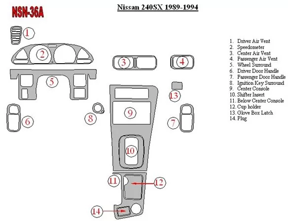 Nissan 240SX 1989-1994 Full Set Interior BD Dash Trim Kit - 1 - Interior Dash Trim Kit