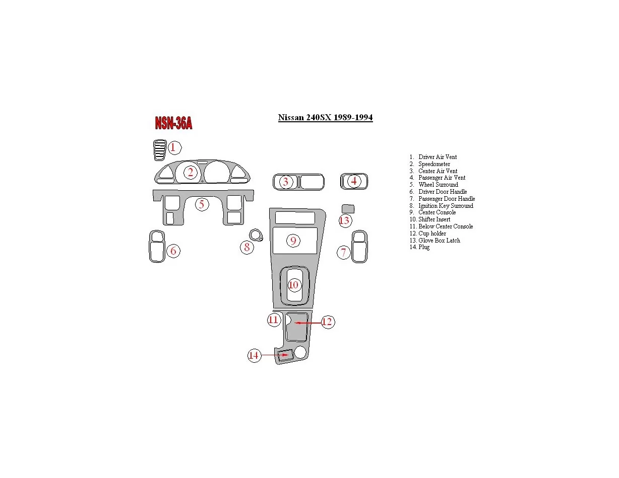 Nissan 240SX 1989-1994 Full Set Interior BD Dash Trim Kit - 1 - Interior Dash Trim Kit