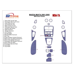Mazda Miata 2001-2005 With Door panels, 21 Parts set Interior BD Dash Trim Kit 2