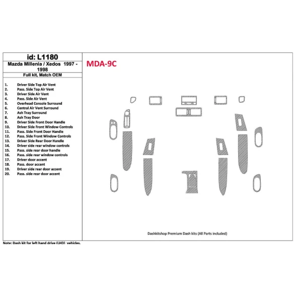 Mazda Milenia 1997-1998 Full Set, OEM Compliance, 20 Parts set Interior BD Dash Trim Kit
