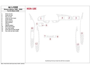 Nissan Altima 1998-2001 Full Set, OEM Compliance, 13 Parts set Interior BD Dash Trim Kit - 1 - Interior Dash Trim Kit