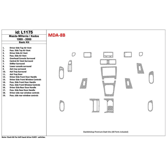 Mazda Milenia 1999-2000 Basic Set, Without OEM, 19 Parts set Interior BD Dash Trim Kit