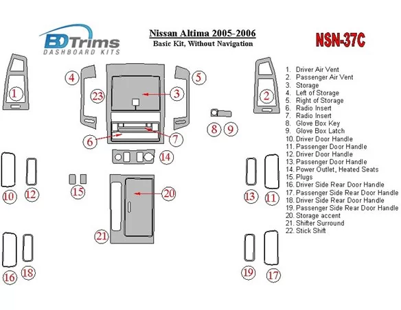 Nissan Altima 2005-2006 Basic Set Interior BD Dash Trim Kit - 1 - Interior Dash Trim Kit