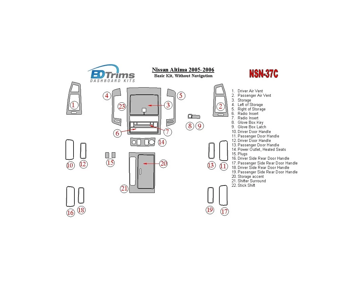Nissan Altima 2005-2006 Basic Set Interior BD Dash Trim Kit - 1 - Interior Dash Trim Kit
