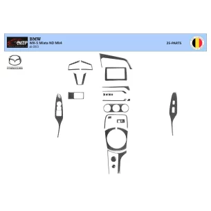 Mazda MX-5 Miata ND Mk4 2015-2020 3D Interior Dashboard Trim Kit Dash Trim Dekor 25-Parts