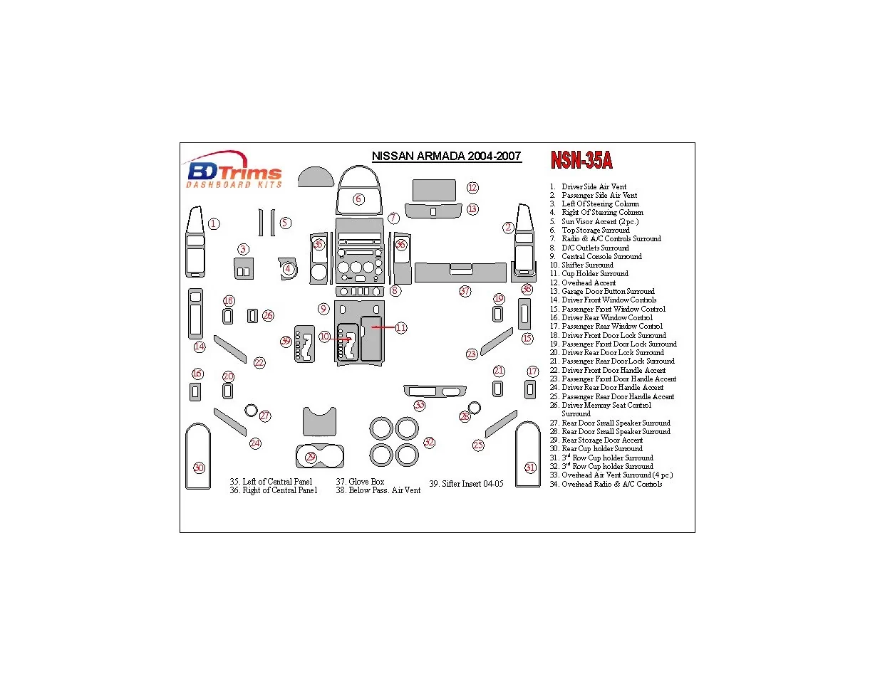 Nissan Armada 2004-2007 Full Set Interior BD Dash Trim Kit - 1 - Interior Dash Trim Kit