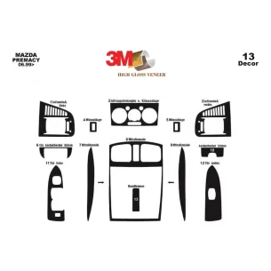 Mazda Premacy 06.99-12.04 3D Interior Dashboard Trim Kit Dash Trim Dekor 13-Parts 2