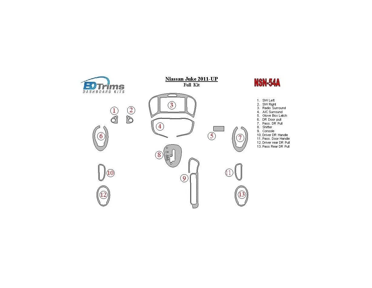 Nissan Juke 2011-UP Interior BD Dash Trim Kit - 1 - Interior Dash Trim Kit