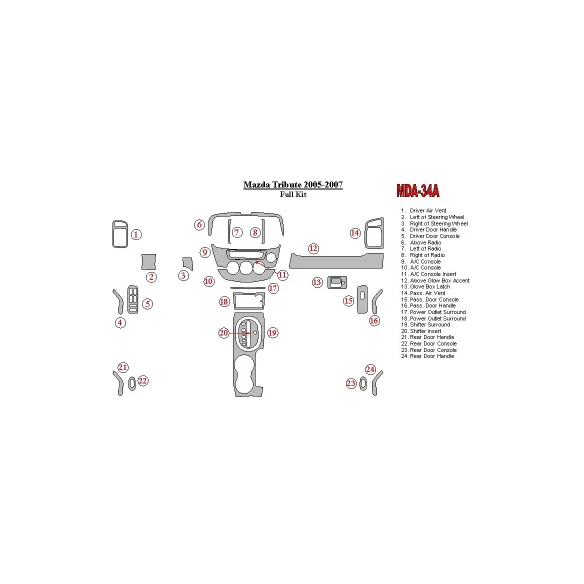 Mazda Tribute 2005-2007 Full Set Interior BD Dash Trim Kit