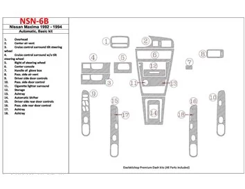 Nissan Maxima 1989-1991 Basic Set, Automatic Gearbox, 18 Parts set Interior BD Dash Trim Kit