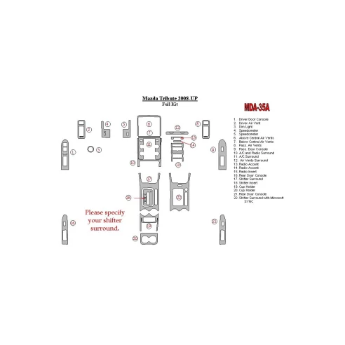Mazda Tribute 2008-UP Full Set Interior BD Dash Trim Kit